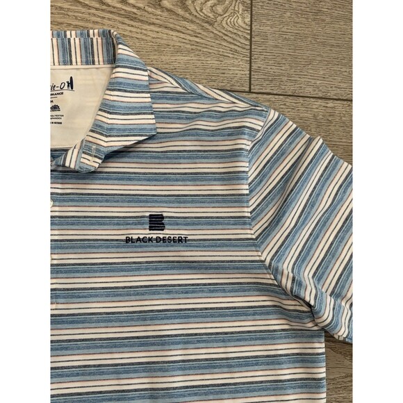 Johnnie-0 Golf Polo Performance Men’s Medium UPF 50 Blue/white Striped Preppy - Picture 3 of 6